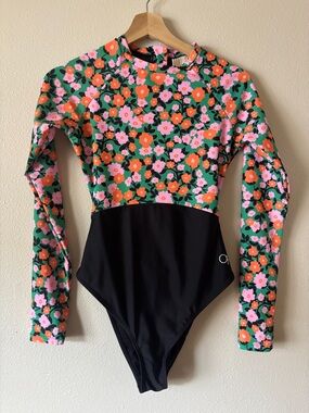 Ocean Pacific OP colorful floral long sleeve swimsuit Size M